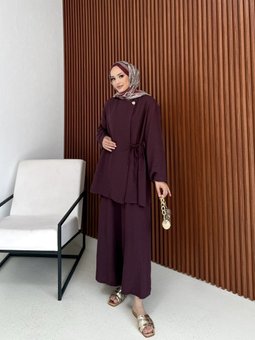 Keten Bol Pantolonlu Takım