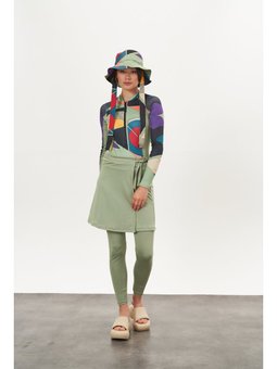 Yüzücü Tayt Etek 3lü Desenli Mayo Çağla