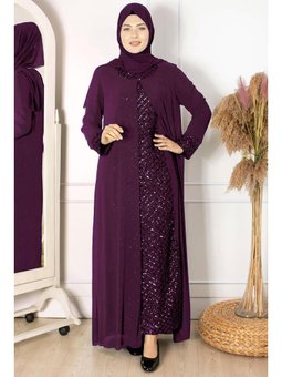 Pelerinli Payet Detaylı Abiye Elbise Mürdüm Mor