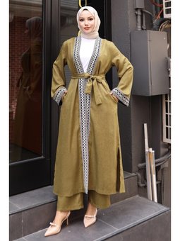 Etnik Desenli Kimono Haki Takım