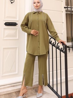 Haki İnci Detaylı İkili Takım