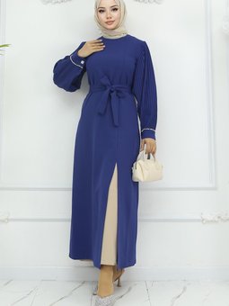 İndigo Piliseli Yırtmaçlı İkili Takım