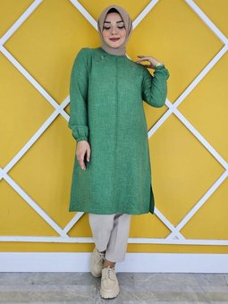 Benetton Yakası Biyeli Taş Detaylı Tunik