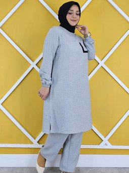 Gri Cebi Kombin Ve Püskül Detaylı Testtür Tunik