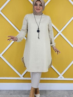 Taş Kolları Nervür Detaylı Tunik