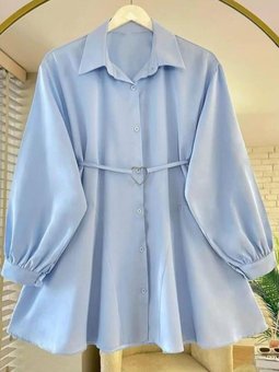 Mavi Kalp Tokalı Kemerli Tunik