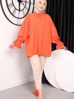 Oranj Kolları Bağlamalı İpli Tunik