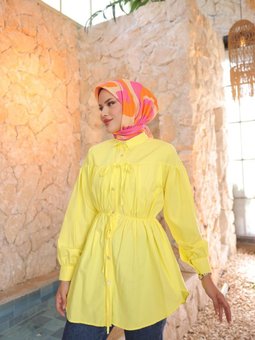 Sari Beli Büzgülü Bağlamalı Tunik