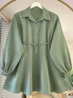 Yeşil Kalp Tokalı Kemerli Tunik