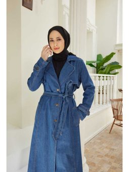 Battal Allerli Denim Trençkot Koyu Mavi