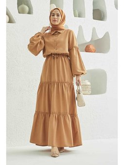 Carla Büzgülü Elbise Camel