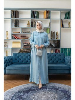 Taşlı Tensel Fermuarlı Ferace Mavi