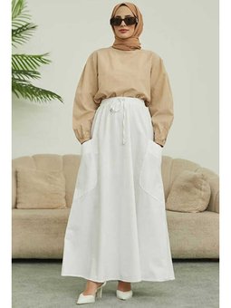 Yancepli Mevlana Lastikli Etek Beyaz