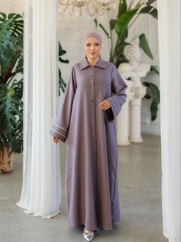 Gri Tam Boy Düğmeli Kolu Biyeli Ferace