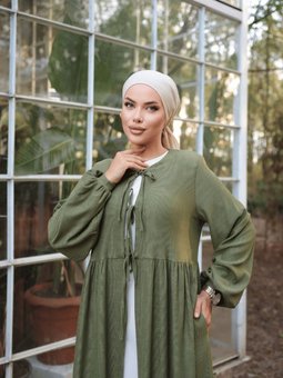 Haki Bel Büzgülü Biyeli Kimono