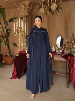 Lacivert Robalı Boncuklu Ferace