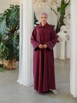 Mürdüm Tam Boy Düğmeli Kolu Biyeli Ferace