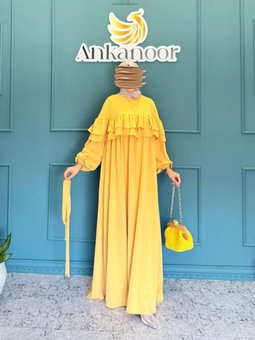 Sarı Çift Fırfırlı Salaş Elbise