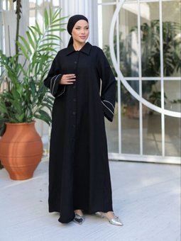 Siyah Tam Boy Düğmeli Kolu Biyeli Ferace