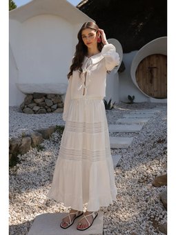 Dantel Detaylı Beli Lastikli Beyaz Etek