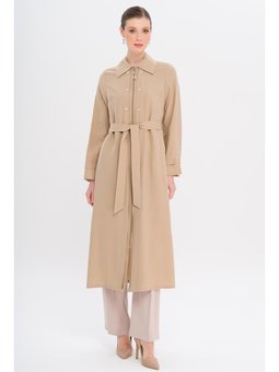 Fermuar Kapamalı Dikiş Detaylı Astarsız Modal Bej Kap