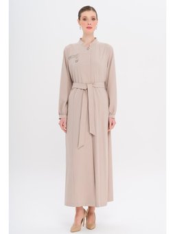 Hakim Yaka Ve Desen Detaylı Astarsız Pardesü Taş