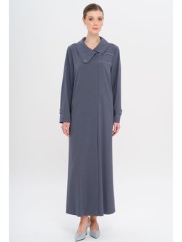 Mendil Yaka Desen Ve Taş Detaylı Astarsız Büyük Beden İndigo Pardesü