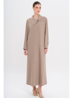 Mendil Yaka Desen Ve Taş Detaylı Astarsız Büyük Beden Vizon Pardesü