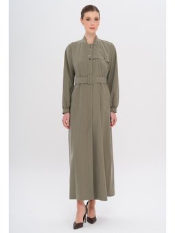 Ribana Detaylı Astarsız Modal Haki Pardesü