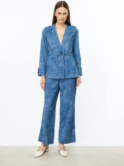 İndigo İşlemeli Bol Paça Pantolon