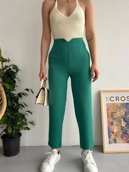 Petrol Yeşili Atlas Fletolu Pantolon