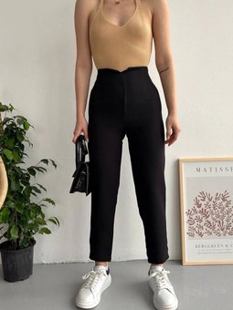 Siyah Atlas Fletolu Pantolon