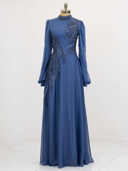 Yağmur Kot Mavi Abiye Elbise