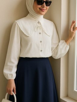 Bebe Yaka Dantelli Kolu Lastikli Beyaz Gömlek