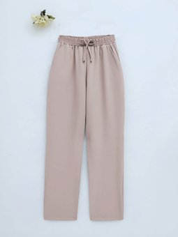 Çift Cepli Beli Lastikli Bağcık Detaylı Taş Pantolon