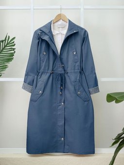 İndigo Tünel Bağcıklı Üst Cep Detaylı Astarsız Yıkamalı Organik Koton Trenckot