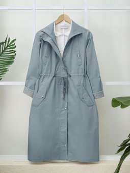 Mavi Tünel Bağcıklı Üst Cep Detaylı Astarsız Yıkamalı Organik Koton Trenckot