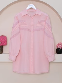 Pudra Boydan Düğmeli Omuzu Ve Önü Fistolu Gömlek