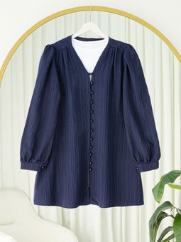 Top Düğmeli V Yaka Krinkıl Laci Gömlek