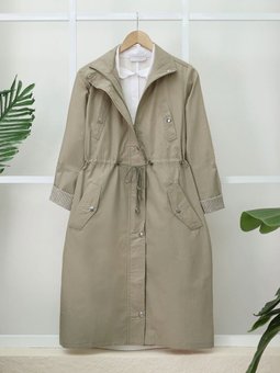 Vizon Tünel Bağcıklı Üst Cep Detaylı Astarsız Yıkamalı Organik Koton Trenckot