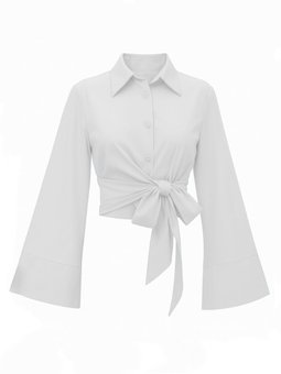 Yan Bağlamalı İspanyol Kol Düğmeli Beyaz Gömlek