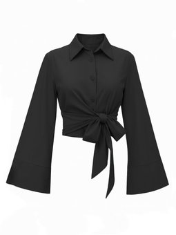 Yan Bağlamalı İspanyol Kol Düğmeli Siyah Gömlek