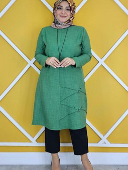 Benetton Nervür Dikim Detaylı Kolyeli Tunik