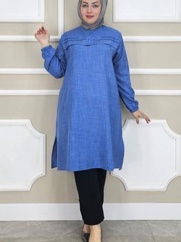 Koyu Mavi Taş Detaylı Tunik