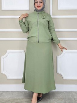 Yeşil Taş Detaylı Simli İkili Takım