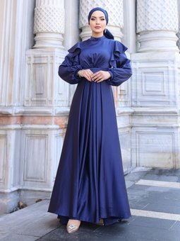 Berrak Lacivert Abiye Elbise