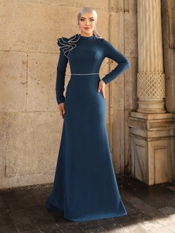 Gelincik Petrol Abiye Elbise