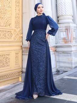 Lavanta Lacivert Abiye Elbise