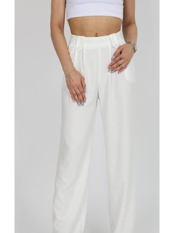 Beyaz Apoletli Keten Palazzo Pantolon