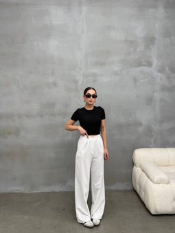 Beyaz Palazzo Dabıl Kumaş Pantolon